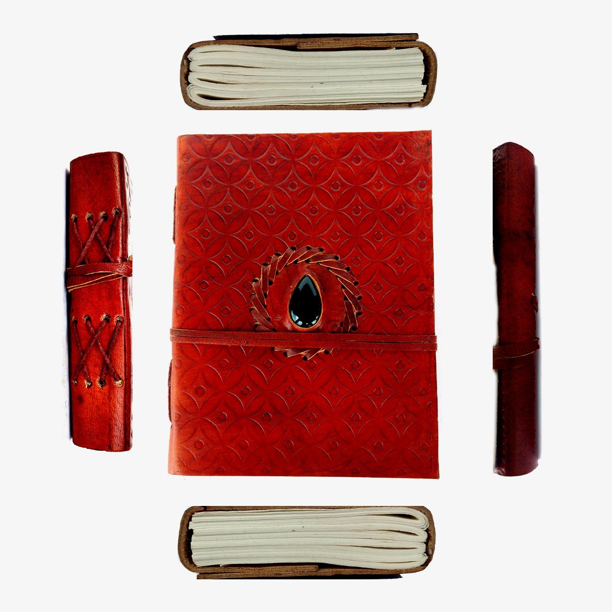 Diario en blanco de piel con piedra en relieve, ajustado