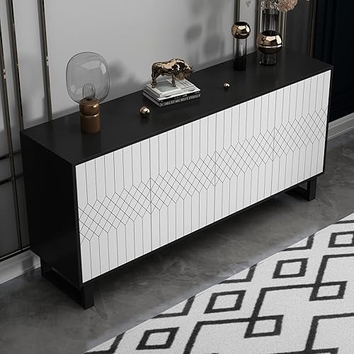 Miniatura 3 de Homsee Aparador moderno con 4 puertas decorativas, 4 compartimentos de almacenamiento y estantes ajustables, mesa consola de madera con patas de