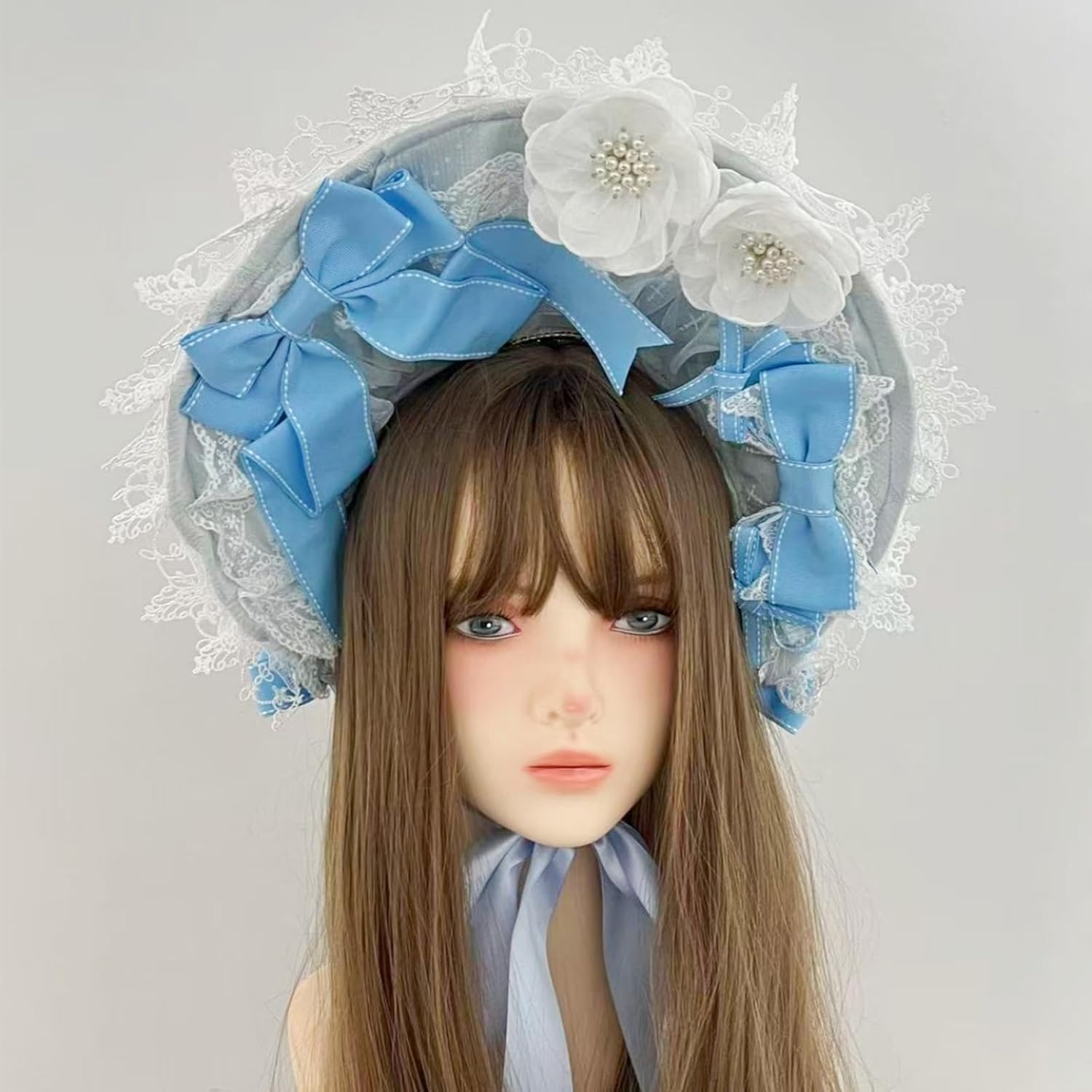 Stylish Lace Hairband Bowknot Bonnet Hat for Women Girl Anime Event Dressingup Cocktails Party Photography Headpiece Elegant
