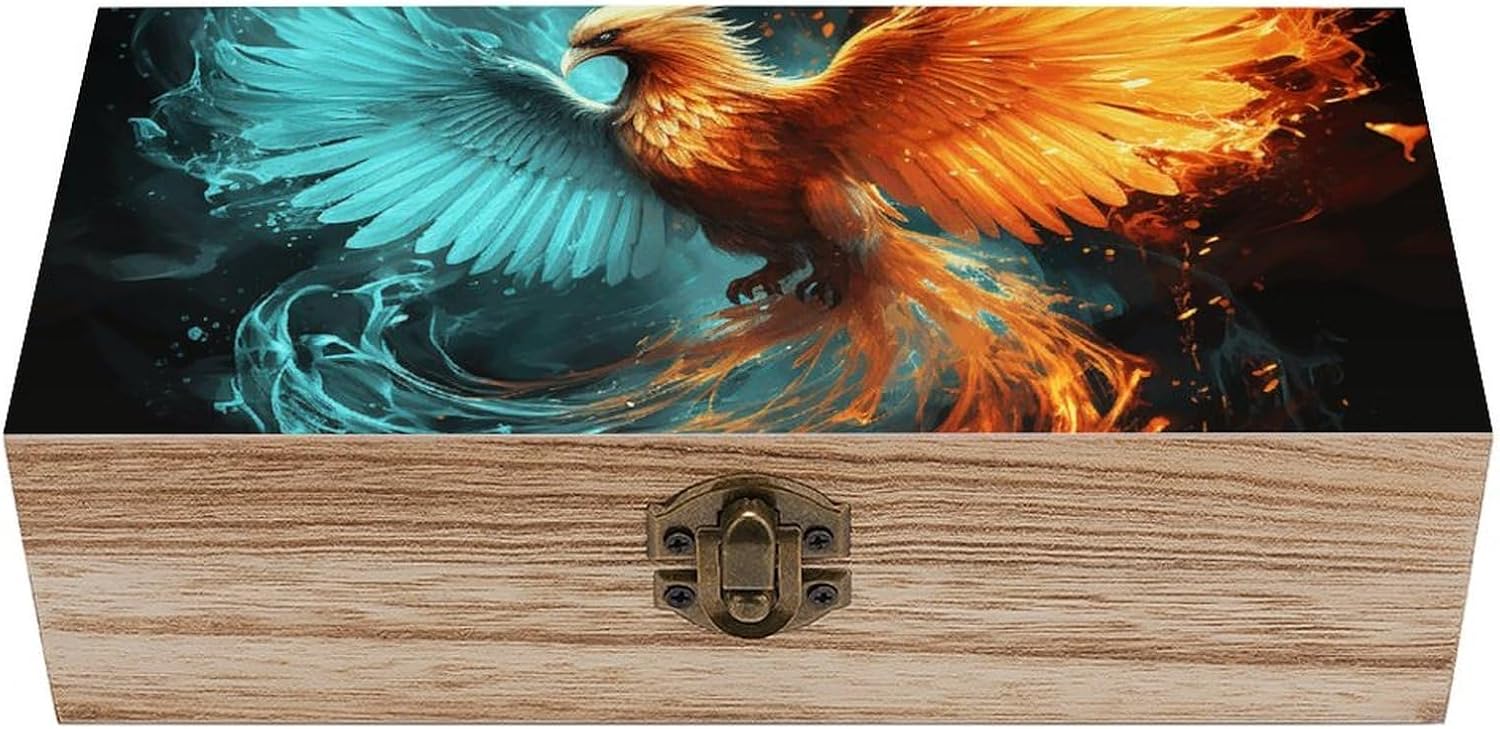 Fire And Water Phoenix Wooden Gift Boxes Memory Box for Keepsakes