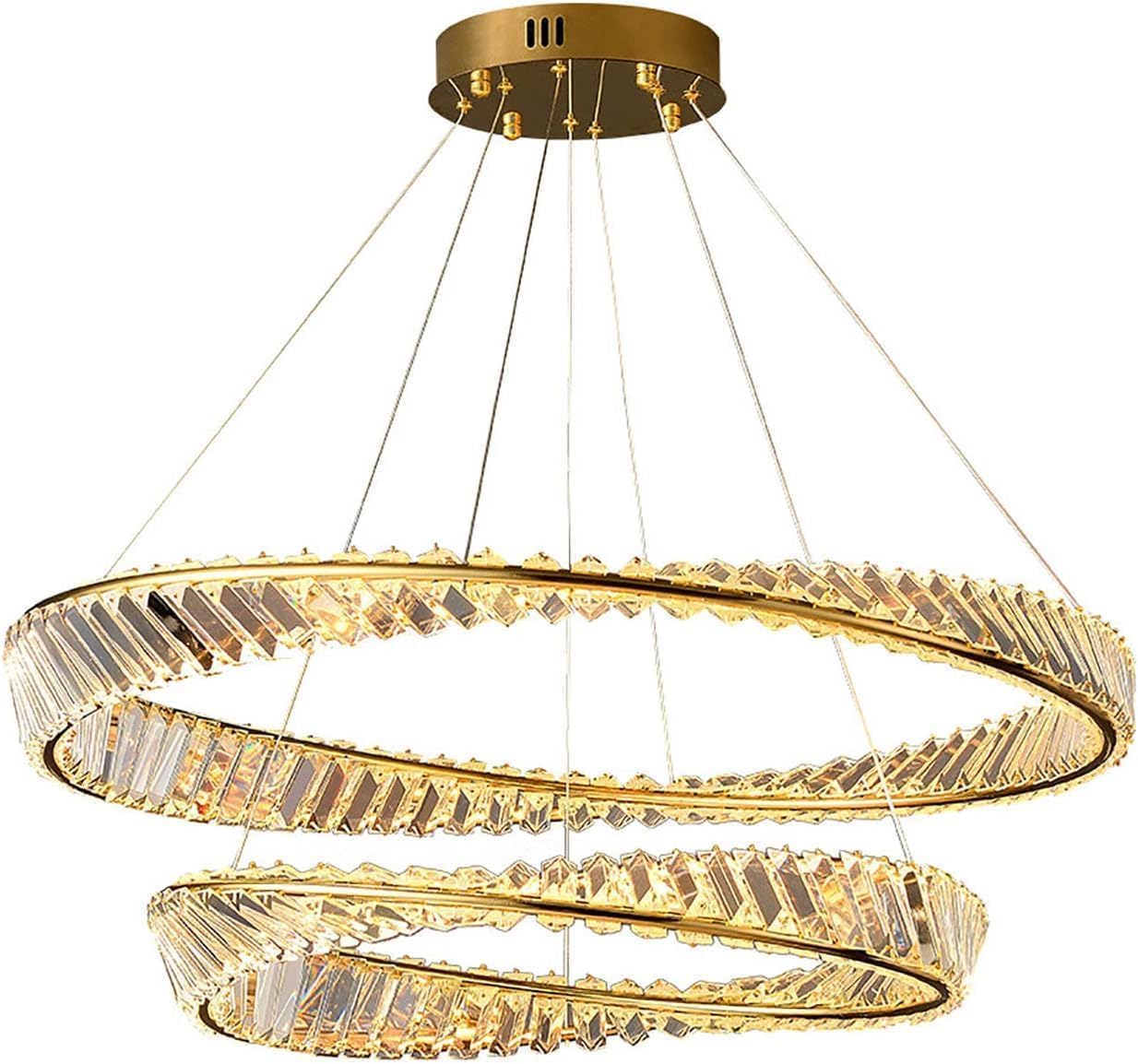 Lustre plafonnier LED luxe or avec double anneau lumineux de 60 et 100 cm