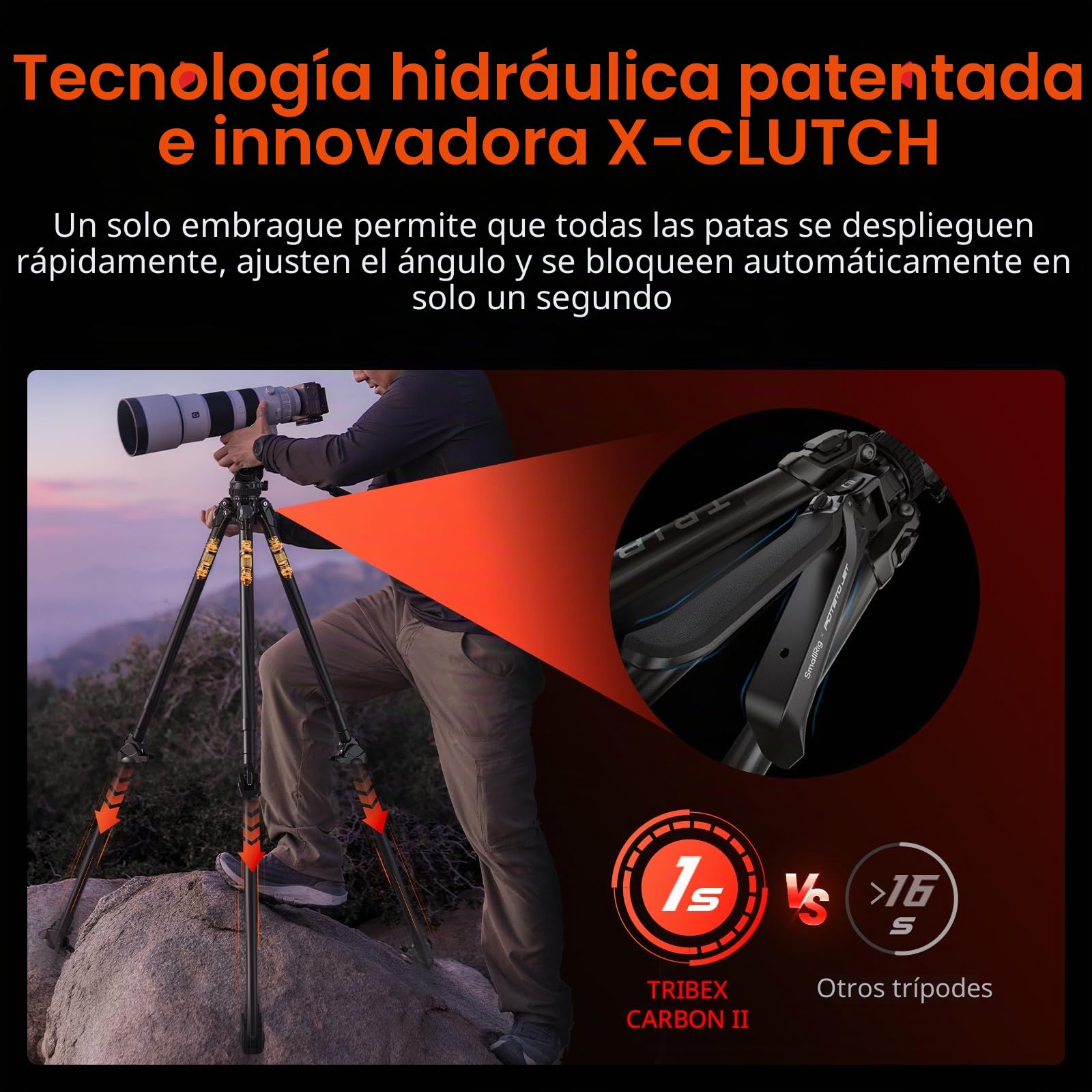 SMALLRIG x Potato Jet Tribex II Trípode Hidráulico de Fibra de Carbono con Cabeza Fluida de 4 Pasos y Contrapeso - 5755