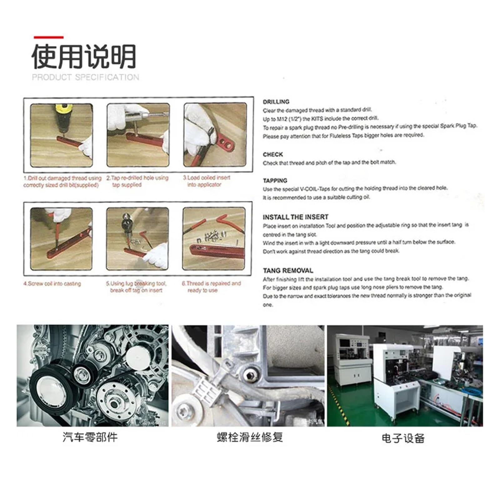Kit di riparazione filettatura elicoidale, punte elicoidali, M5, M6, metrico 8, metrico 10, M12, 131 pezzi. Per principianti fai da te