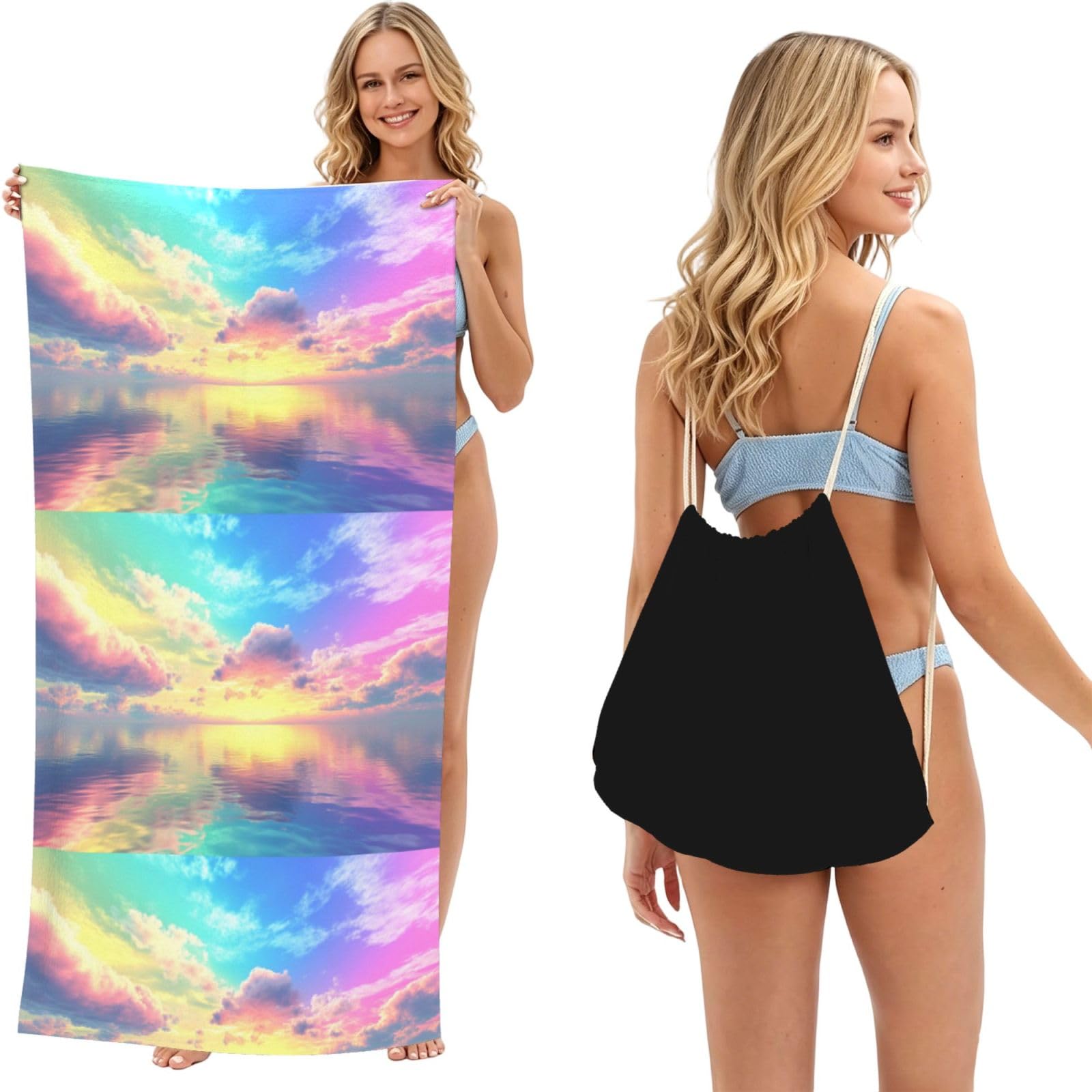 SKGOHLH Gentle colorful sky 2in1 Packable Beach Towel Bag Women