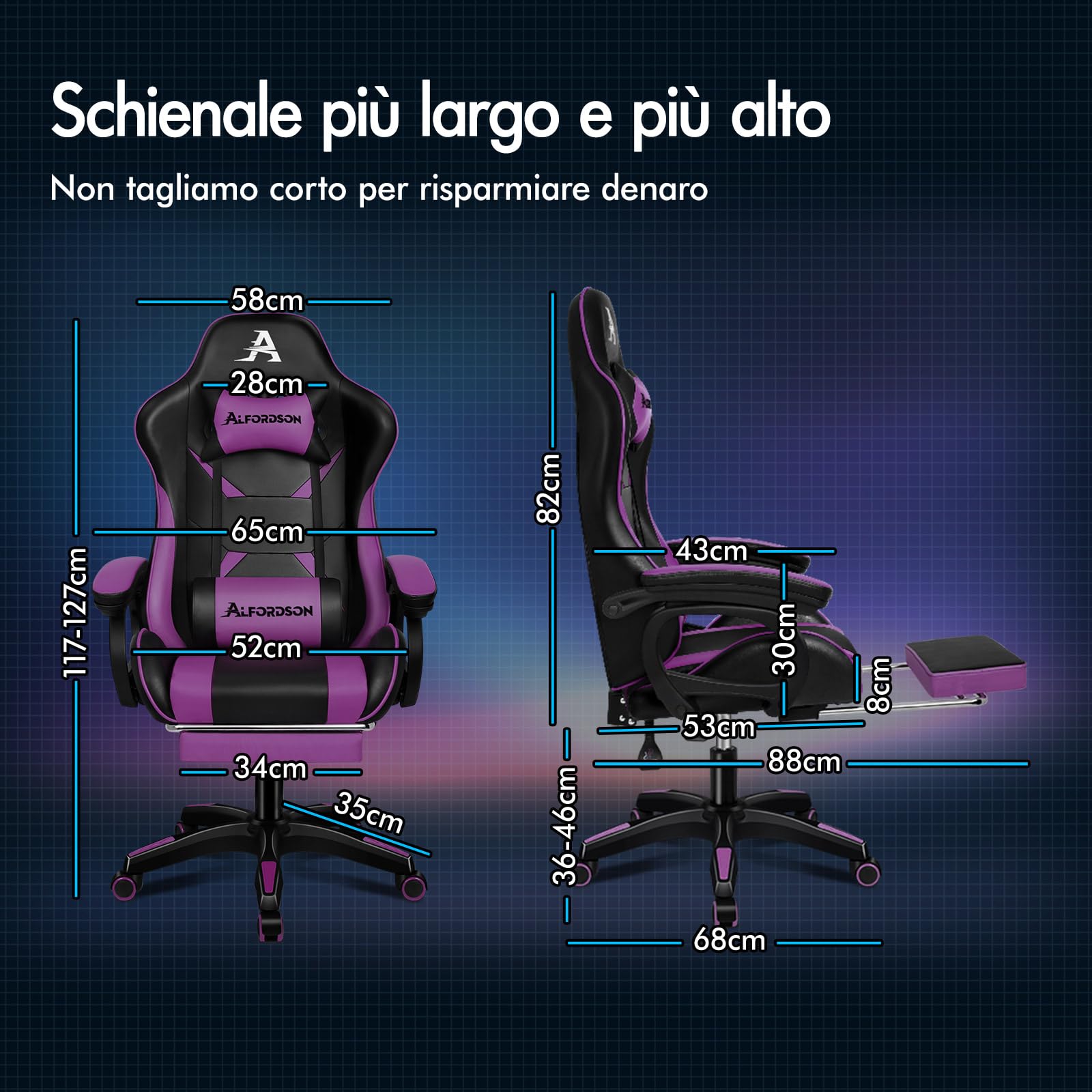 ALFORDSON Sedia da Gaming Massaggiante con Poggiapiedi da Case Viola | Poltrona Gamer in Similpelle Serie XAVIER, Schienale regolabile, con supporto lombare e poggiatesta, portata 180 kg