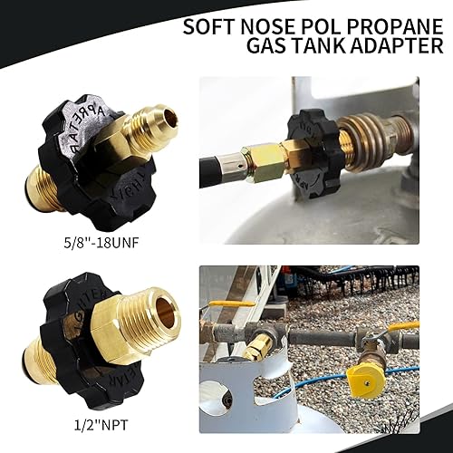 Miniatura 3 de MENSI Adaptador de tanque de gas propano POL de nariz suave, válvula de enchufe de flujo completo para tanque de 50 libras con destello macho de 38