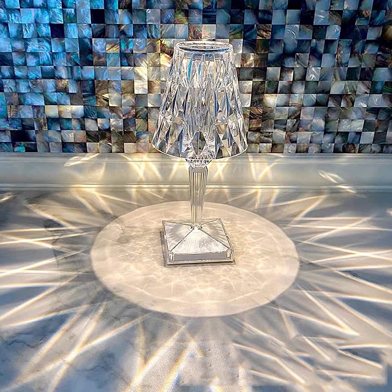 Diamond Bedside USB Night Light Decorative Crystal Table Lamp, Creative Simple Portable Transparent Table Lamp Decoration Indoor Hotel Room Bedside Lamp,Clear (Crystal)