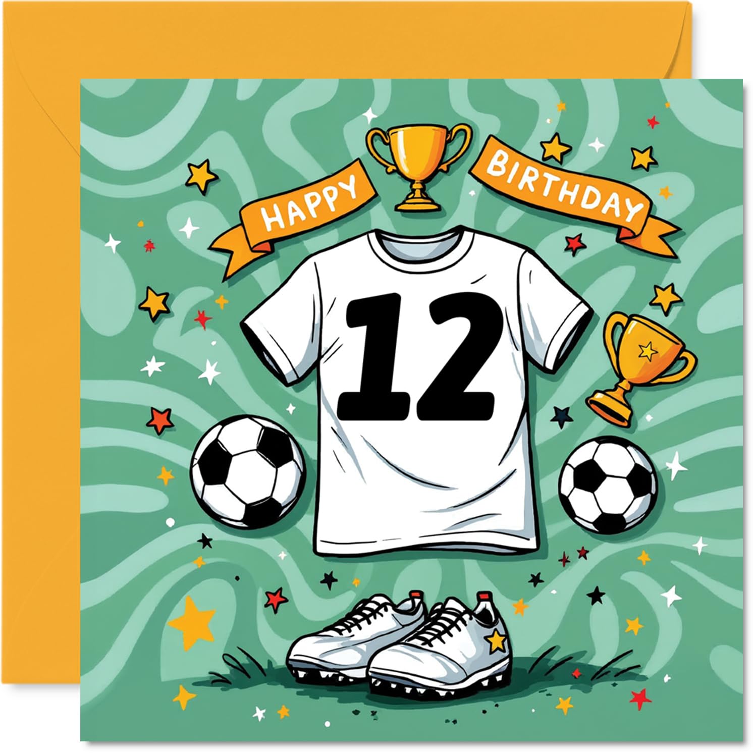12th Birthday Cards for Girls Boys - Football Shirt - Happy Birthday Card for 12 Year Old Girl Boy Brother Niece Granddaughter Sister, 145mm Bday Greeting Cards