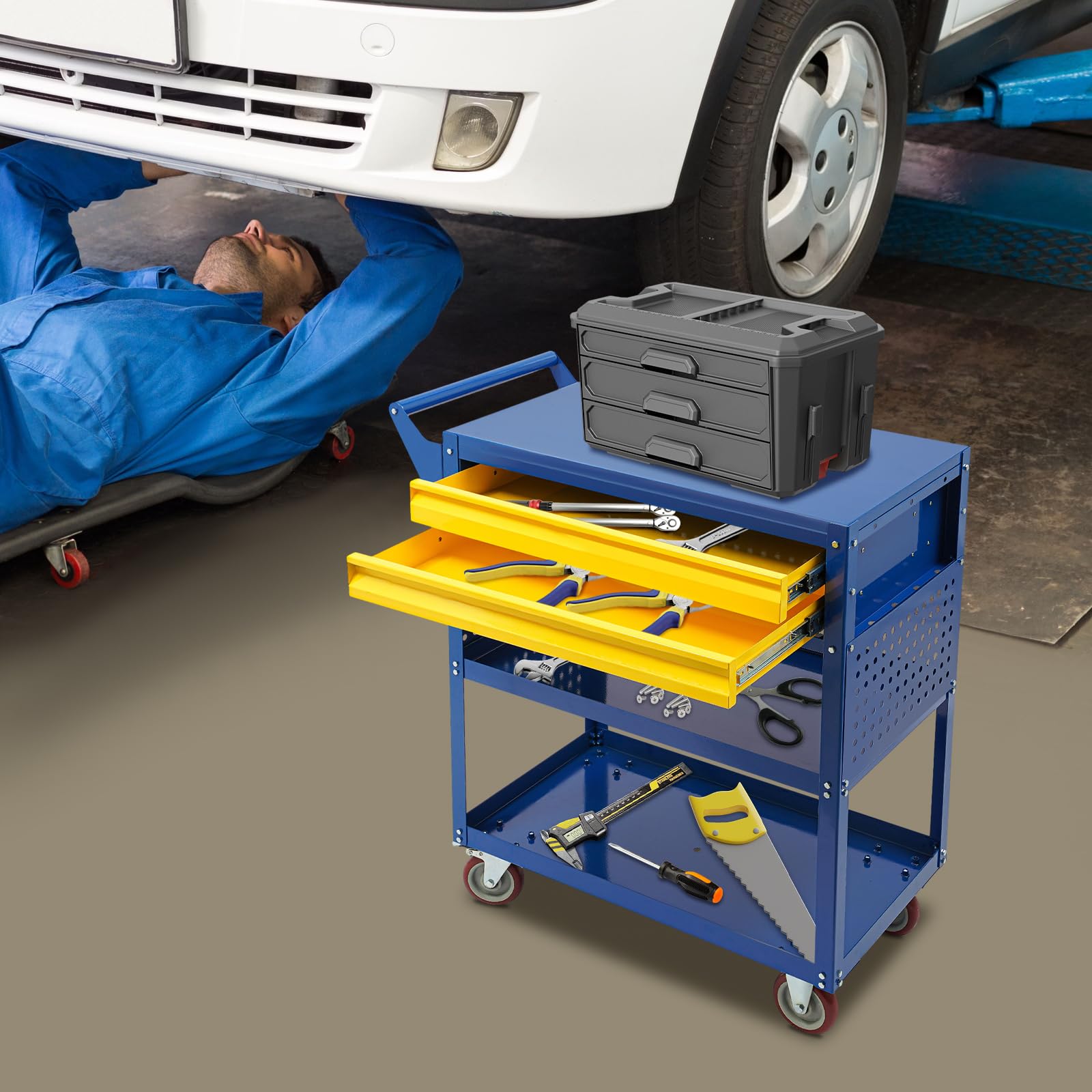 Carrello portautensili con 5 ripiani, carrello da officina, per garage e meccanici