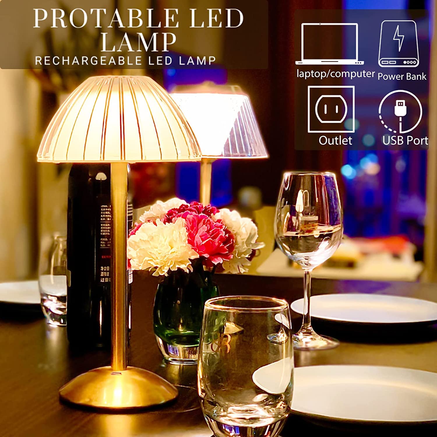 Lampada Da Tavolo LED Portatile Ricaricabile IP54 - Touch Dimmer 3000-6000K, Altezza Regolabile, Batteria 5000mAh Per Interni/Esterni - 5