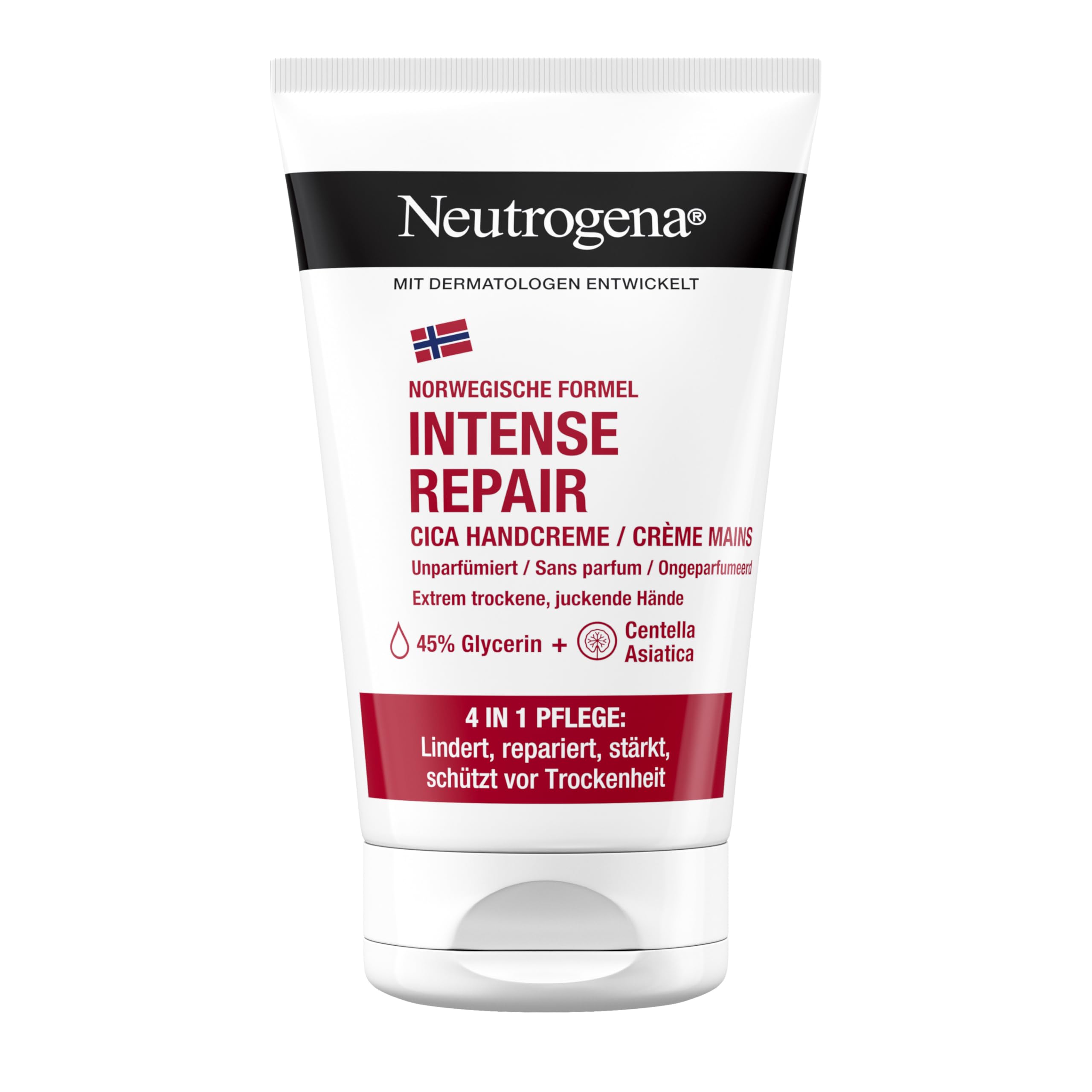 Neutrogena Crème pour les mains Intense Repair CICA (50 ml), crème mains non parfumée pour les mains très sèches avec 45% de glycérine et Centella Asiatica, crème hydratante nourrissante pour très