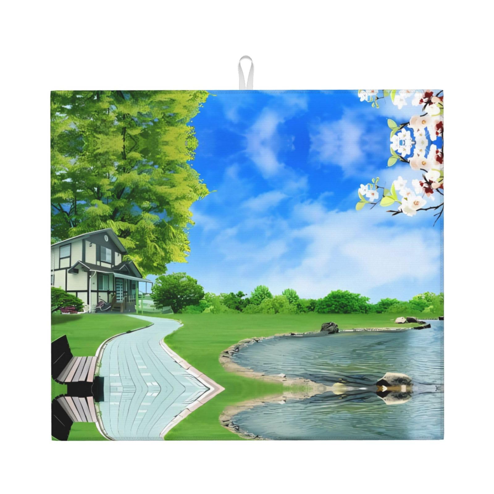 WHJDPP Natural Prints Kitchen Drying Mat - Absorbent Dish Drying Throw with Colorful Prints, Quick-Dry Countertop Layer for Dishes & Appliances - Non-Slip & Foldable