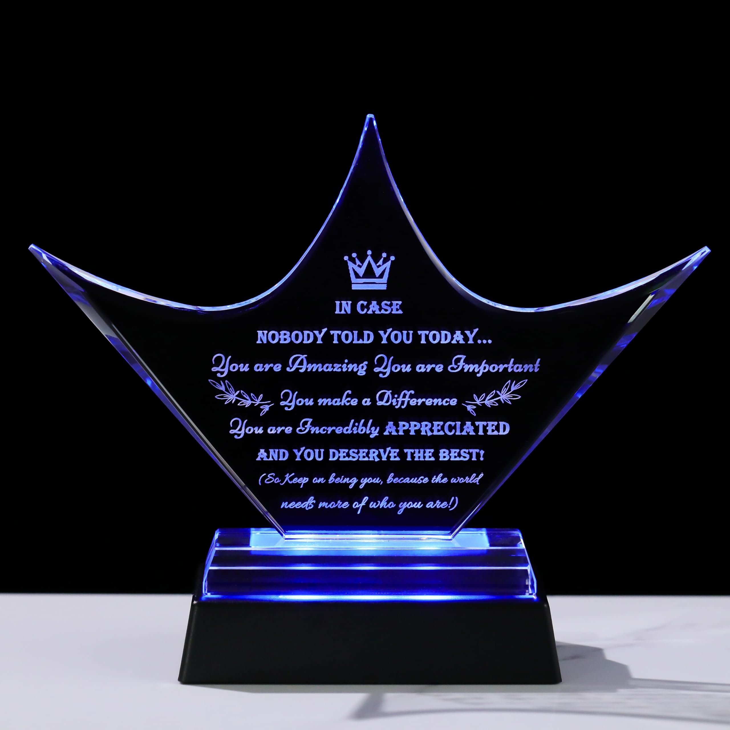 Qianwei Inspirational Gift Ideas - Crystal Crown Engraved Thank You Gifts for Women Men Friends - Appreciation Gifts for Coworker - Motivational Quote Clear Desk Sign Home Office Desk Decor