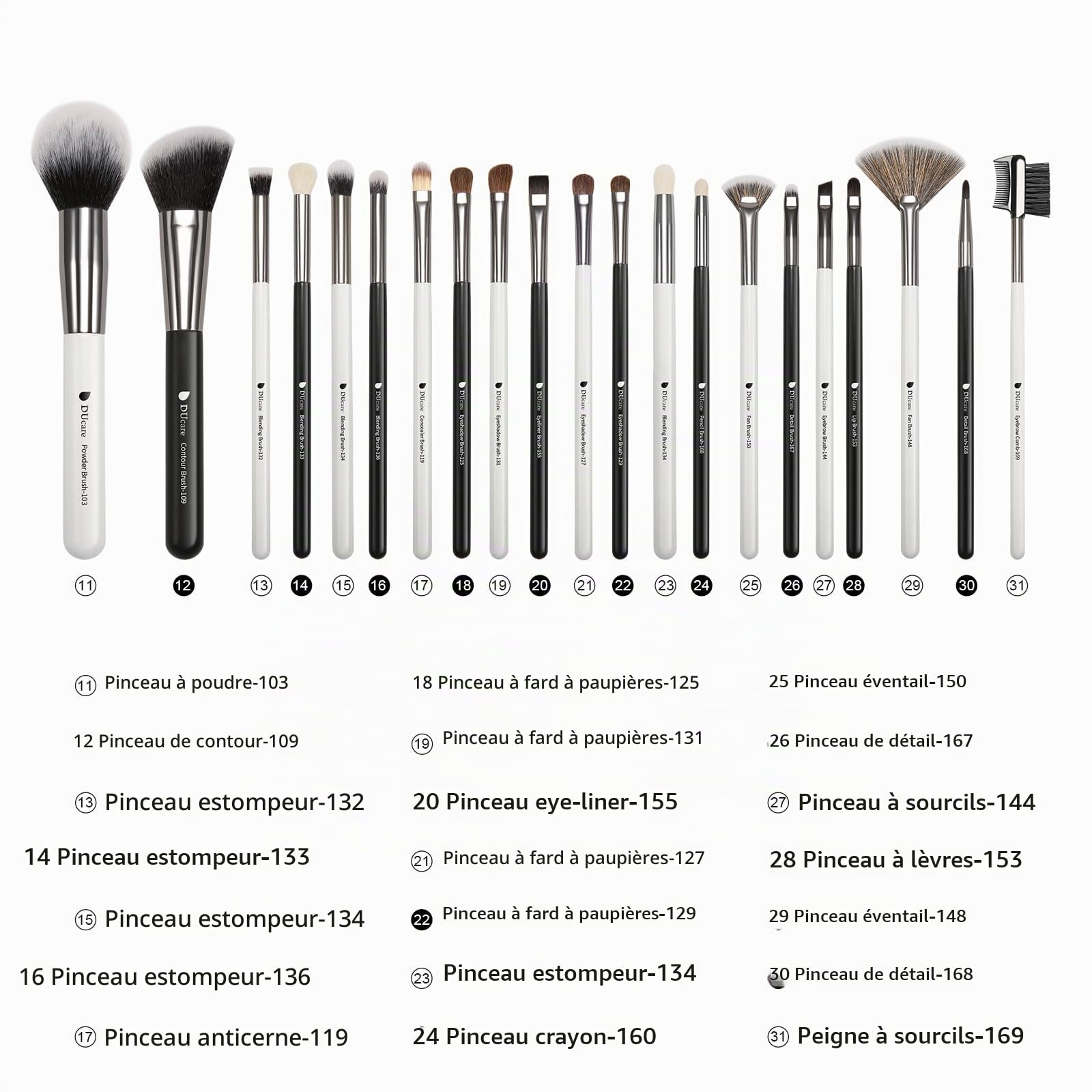 DUcare Pinceaux Maquillages Professionnel Kit de 31pcs Elegante Cuir PU Pochette Synthétiques Premium Pinceaux (Noir Blanc)