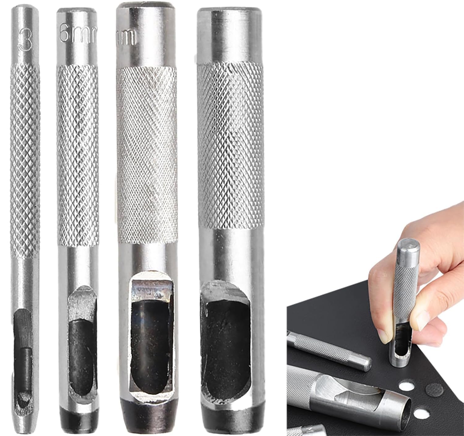 4-Piece Set Grommets Hole Punch, (1/8, 1/4, 3/8, 1/2 inch) Steel Hollow Leather Punch Set, Accessory for The ASDFGHT Grommet Tool Kit