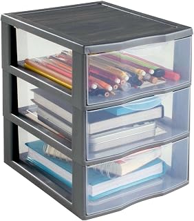 SUNDIS Orgamix, schubladenbox aus Kunststoff, 3 transparente Schubladen im Format A5, Höhe 25,5 cm, stapelbar, ideal zur Aufbewahrung von Kosmetika, Schmuck, Accessoires, Vorräten