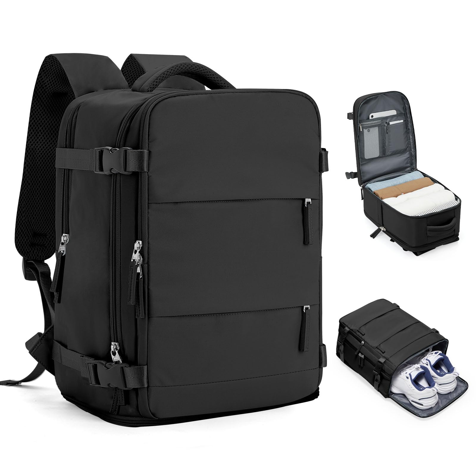 for easyjet underseat cabin bags 45x36x20,carry-ons hand luggage bag travel backpack cabin size for easyjet,15.6 inch casual school laptop backpack with shoes compartment,32l,d1-black