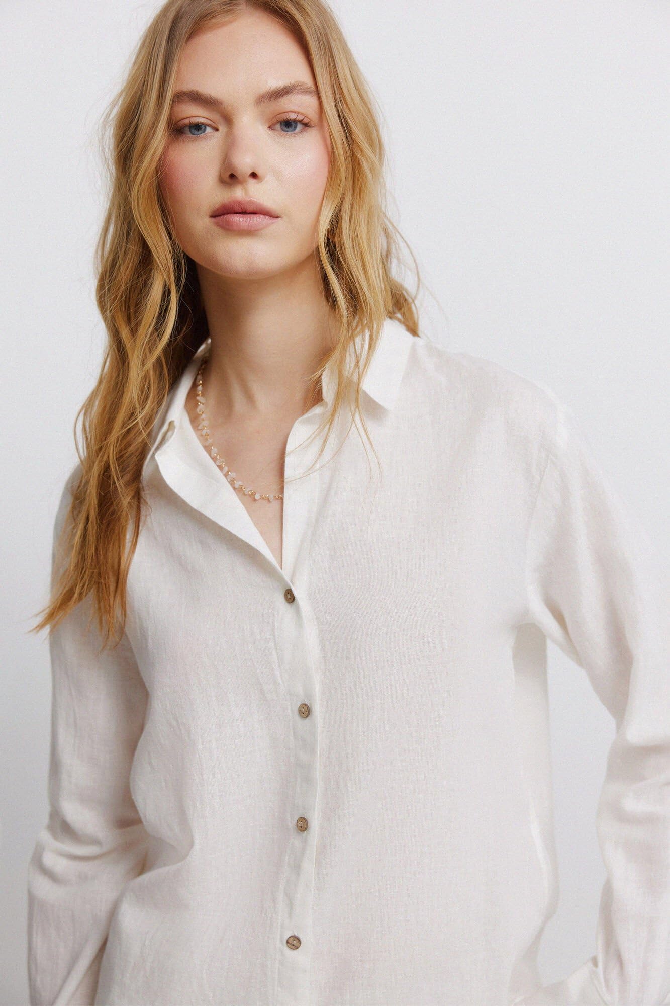 Springfield L/S Open Collar Linen Shirt Femme