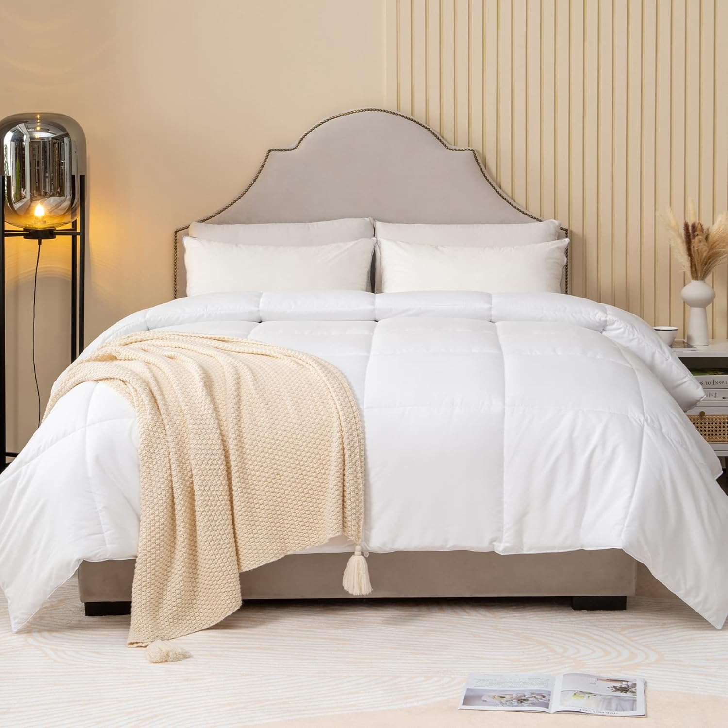 Cambividas King Size Comforter Duvet Insert, All Season Soft Quilted Down Alternative Comforter Reversible Duvet Insert with Corner Tabs, Winter Summer Warm Fluffy(White, 90x102 inches) : Home & Kitchen