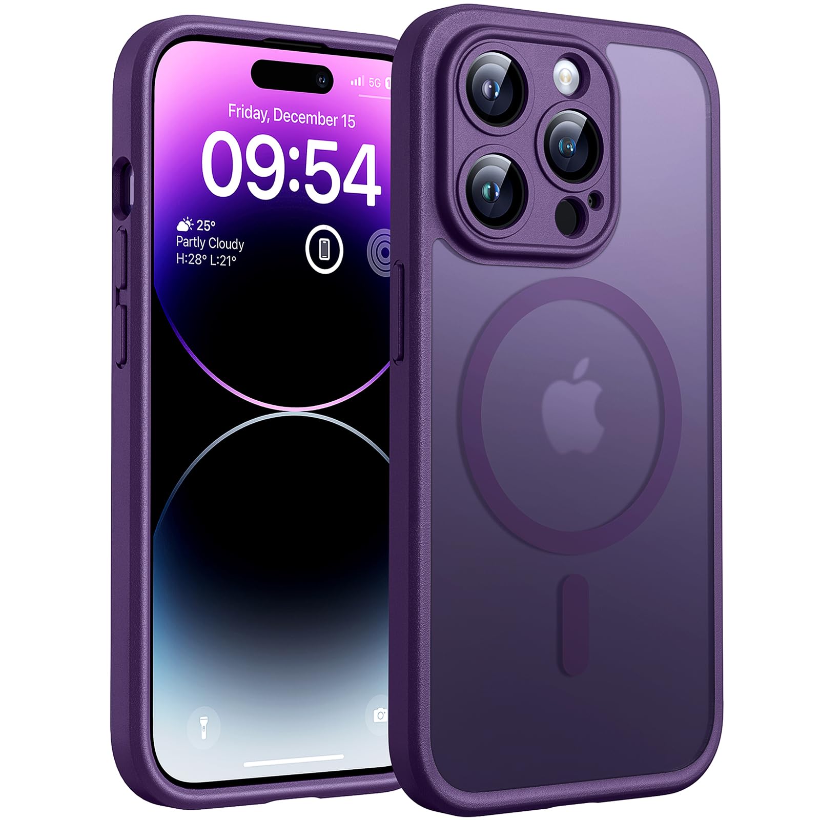 TOCOL Magnetic for iPhone 14 Pro Max Case, Upgraded Full Camera Protection, Compatible with Magsafe, Drop Protection, Translucent Matte Back Bumper Phone Cover 6.7-Inch(Midnight Purple)