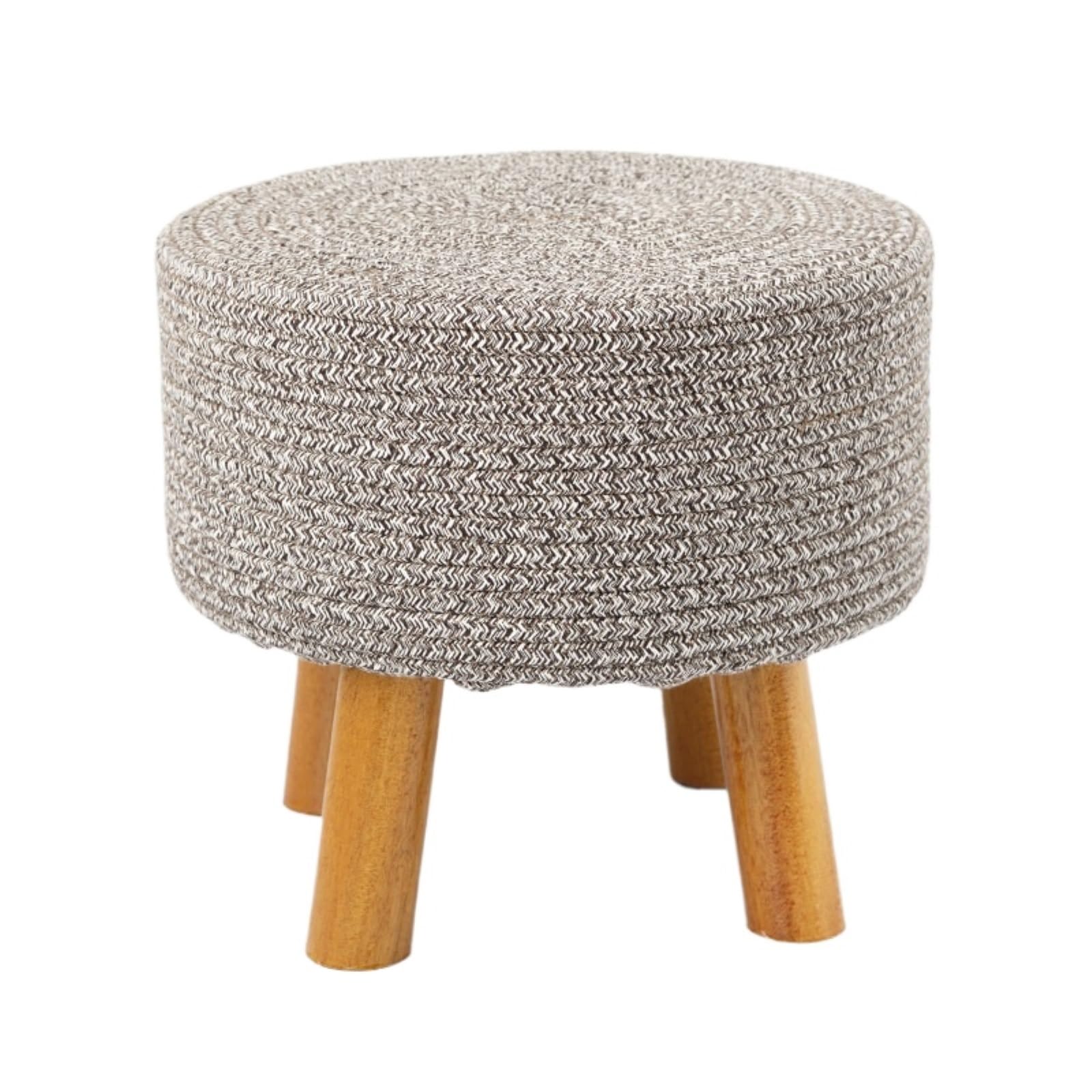 Repose-pieds rond en coton et bois massif, tabouret haut de gamme