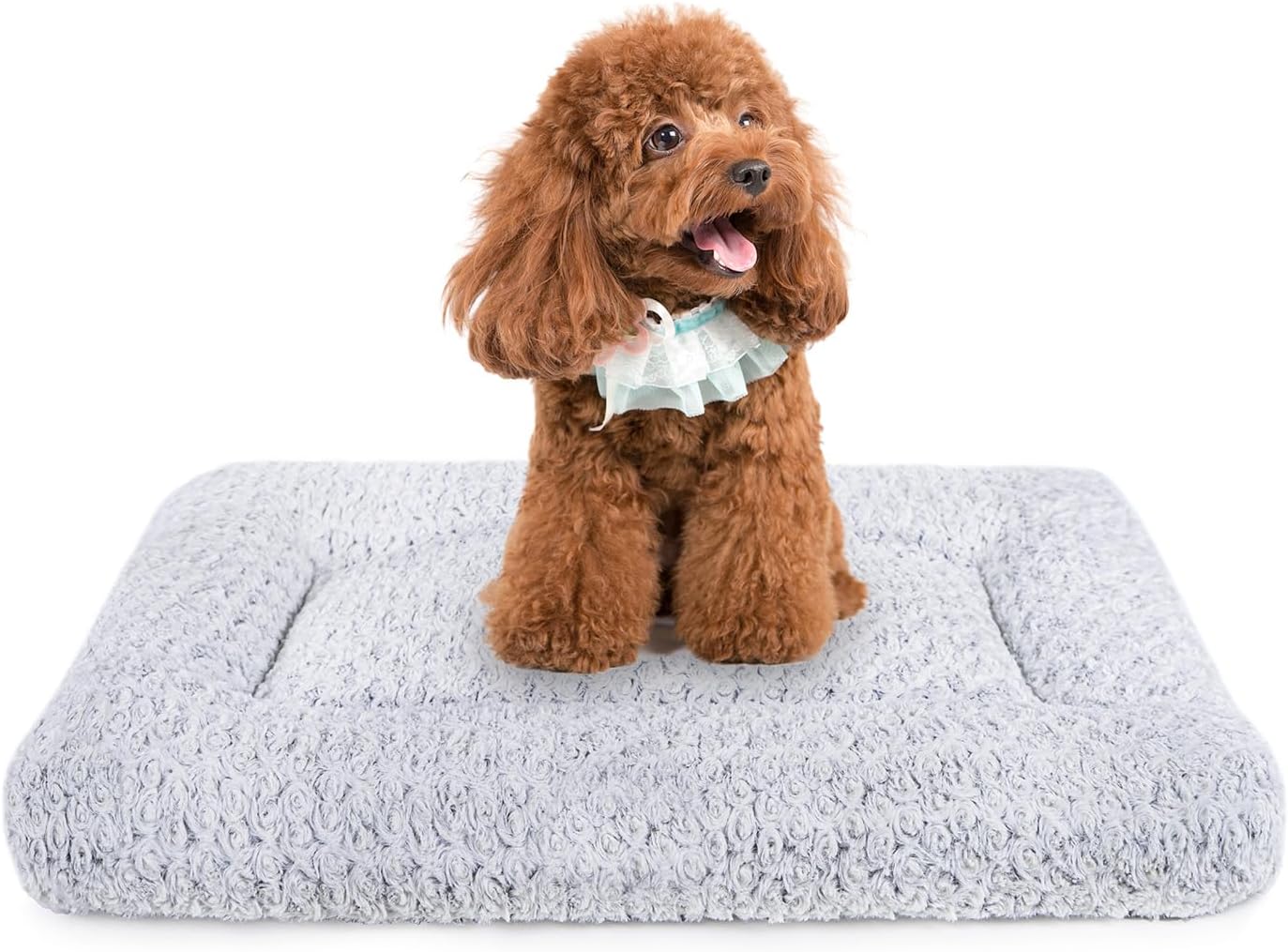 Dog Beds Crate Pad for Medium, Large Dogs, Deluxe Rose Plush Cat Sleeping Mats, Fits Crate Kennel Cage, Anti-Slip Pets Pillow, Washable Ultra Soft Fluffy Dog Bed for Crate (21″x13″Grey)