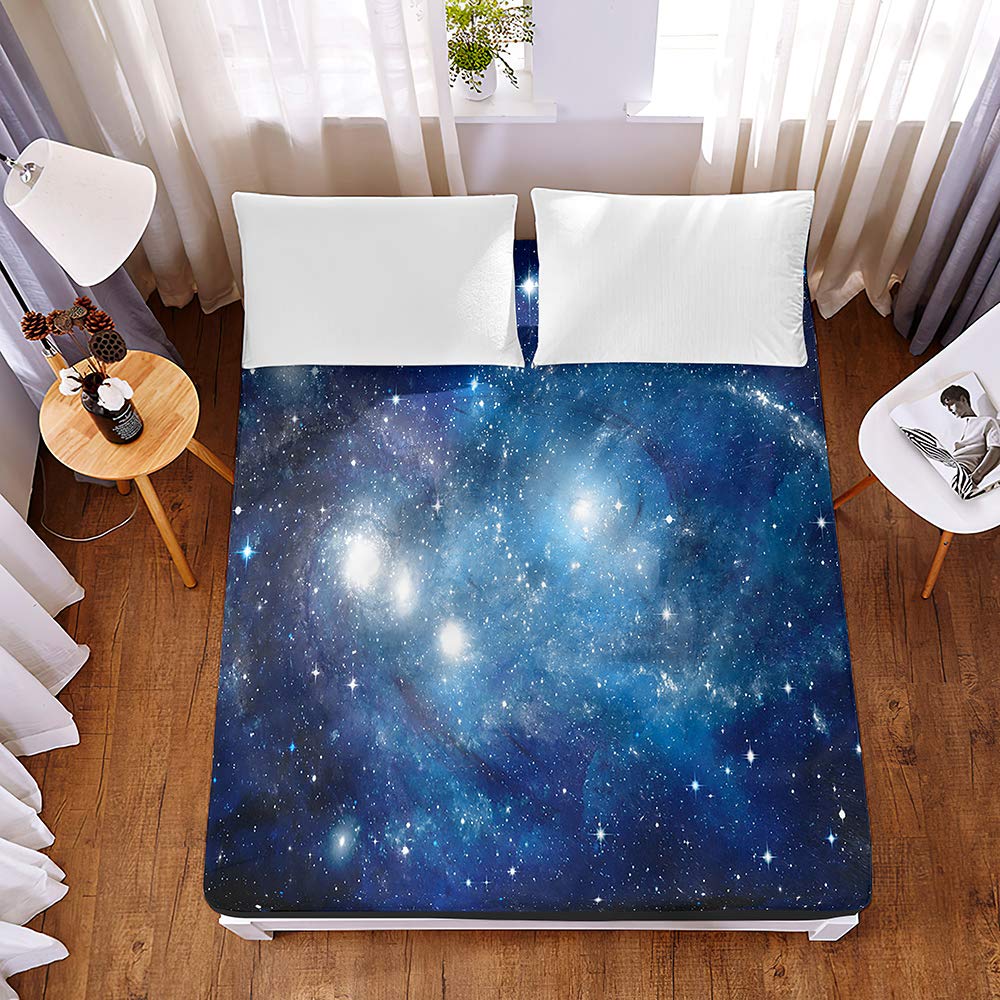 Chickwin 3D Fitted Sheets Premium Microfibre Bedding Sheets with Deep Pocket 30cm for Double King Single Size Bed - Shrinkage Fade Resistant Easy Care - Starry Sky Printed (Universe,200x200x30cm)