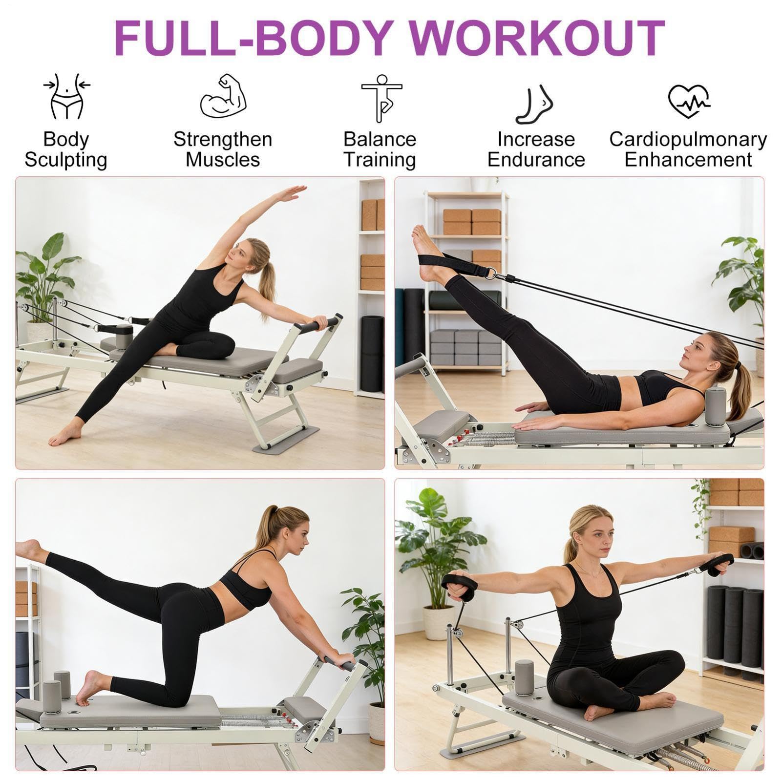 Macchina Pilates Reformer | Peso massimo 136 kg | Portatile Per Allenamento Core, Pilates Reformer Pieghevole Con Di Resistenza | Allenamento In Palestra, Appartamento E Casa