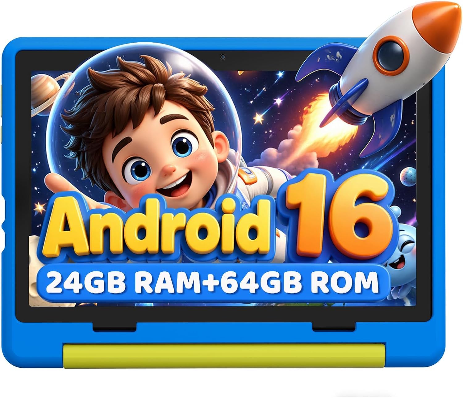 Kids Tablet,Android 16 Tablet for Kids 10 inch with Case,24GB RAM 64GB ROM | 1TB Expandable,6000mAh Battery Touchscreen Parental Control,Dual Camera, WiFi for Children Study Entertainment Gaming Gift