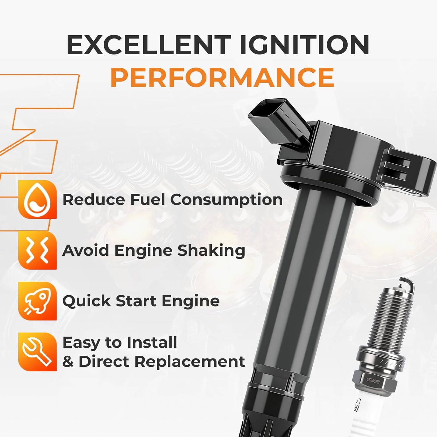 Autoexact Ignition Coil Pack and Iridium Spark Plugs Kit Fit for Toyota 2007-2016 Sienna Highlander Avalon Camry RAV4 4Runner Venza Lexus RX350 ES350 RX450h 3.5L 4.0L V6, Replaces UF487 6619 Set of 6