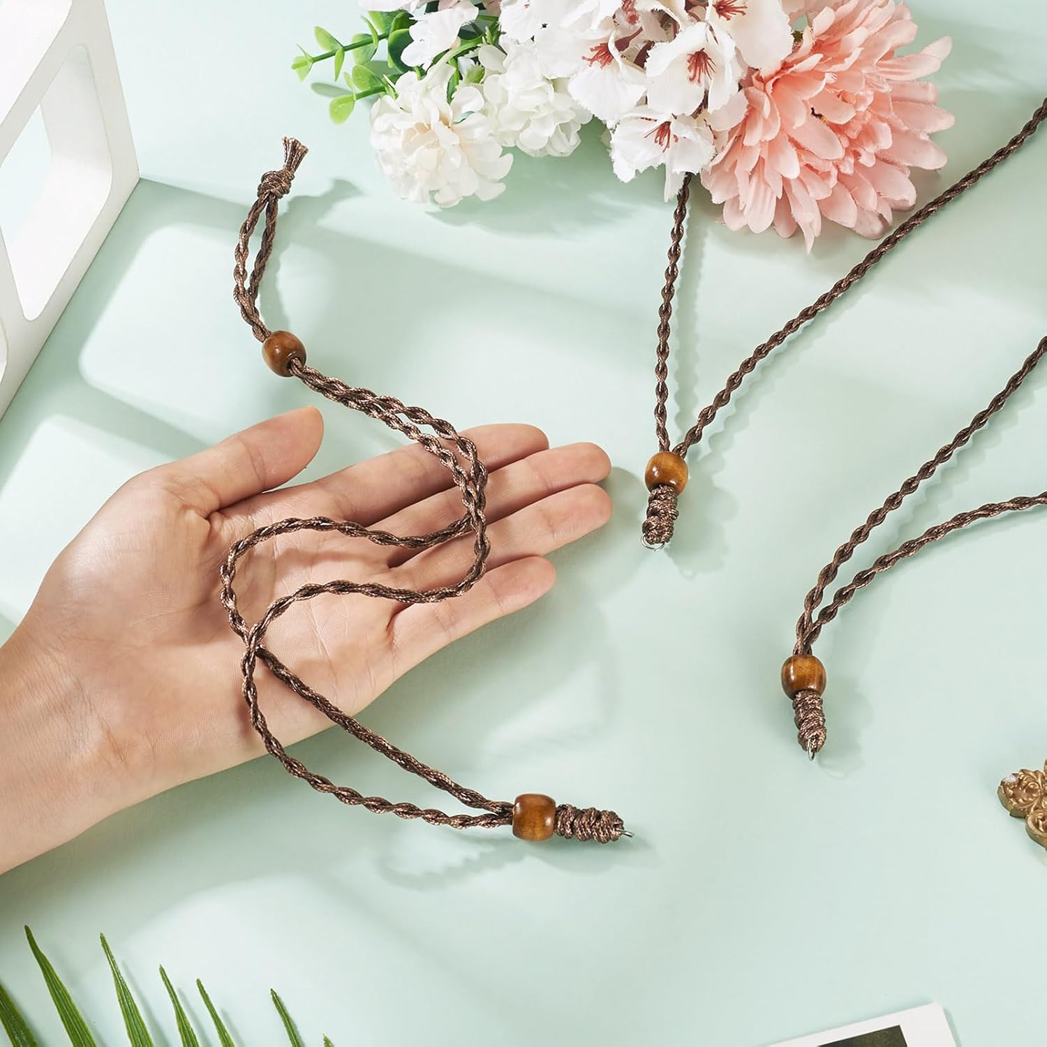 Beadthoven 15pcs Waxed Rope Necklace Cord for Men Women Adjustable Braided Cord Necklaces String Vintage Bohemian Rope Chain Choker with Metal Ring for Pendant Hanging Jewelry Making DIY Brown - Image 5