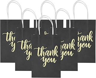 DjinnGlory 100 Pack Small Black Thank You Paper Gift Bags with Handles for Small Business, Shopping, Wedding, Baby Shower, Party Favors (9'x5.5'x3.15', Black)