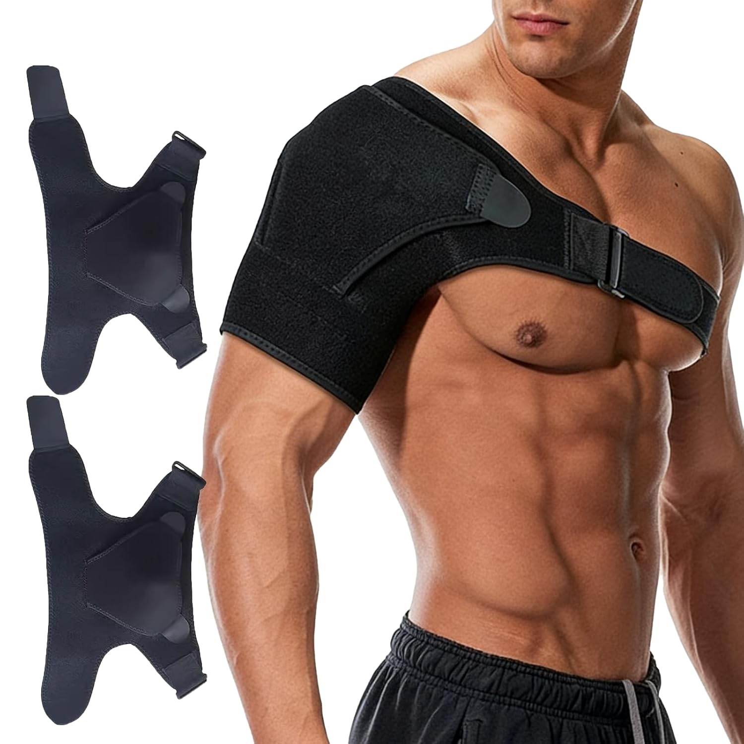 Shoulder Brace, Compression Shoulder Brace, Adjustable Shoulder Support for Men & Women, Arm Slings for Left and Right Arm, Posture Correction (Black, 2)