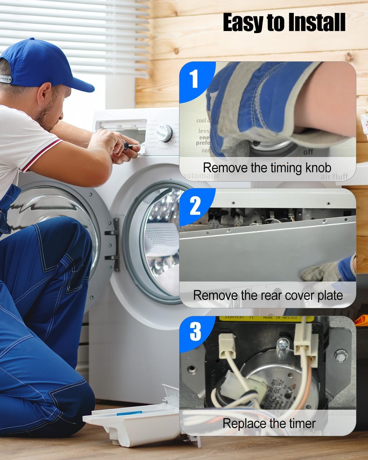 W11685947 W11566735 Dryer Timer & Knob Kit Fit for Whirlpool Maytag, Replace 4981088 AP7215858 PS17216594 EAP17216594 FIX17216594 162-428-1, 60Hz 220VAC