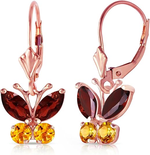 1.24 CTW 14k Solid Gold Butterfly Earrings Garnet Citrine 1686R