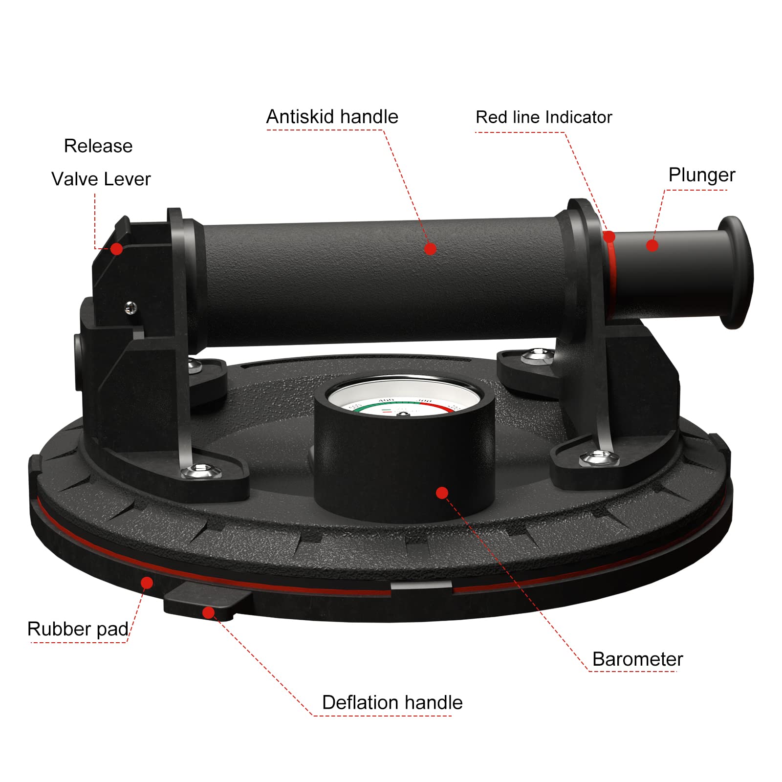 Amazon | 8インチ 吸盤 大型ガラスとタイルを持ち上げる 手持ち真空リフティング 高耐久 ハンドリングツール 圧力計付き 空気圧をリアルタイムモニタリング  耐荷重500ポンド | 止め金具・フック