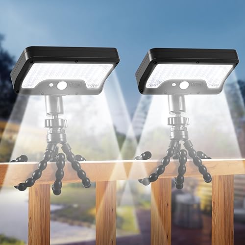 Miniatura 18 de Luces solares con clip para exteriores con sensor de movimiento, luces solares giratorias de 360° y ajustables verticalmente con 92 LED (600 LM,
