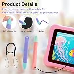BOXOB 2pcs Kid-Friendly Tablet Stylus with Tethers, Universal Kids Stylus Pens for Touchscreen Compatible with iPad iPhone Kindle Android All Touch Screen Devices (Pink & Purple)