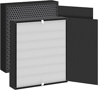 2-Pack Fit50 True HEPA Replacement Filter Compatible with A len FF50 for BreatheSmart Fit50 Purifier, 2×3-in-1 H13 True HEPA Filters + 2×Pre-Filters（Carbon & True HEPA Filter Version）