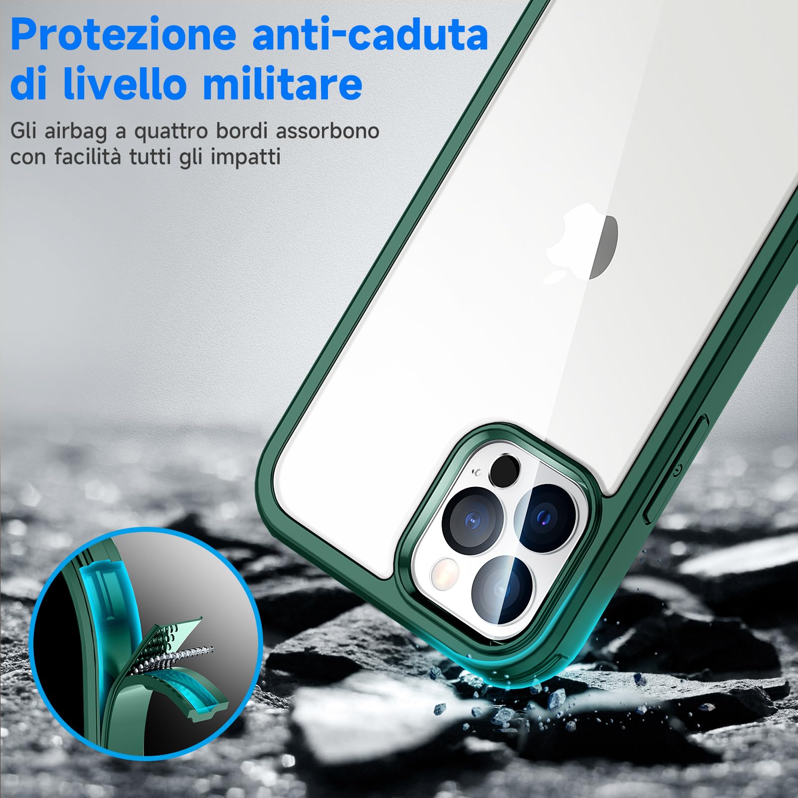 seacosmo Cover per iPhone 12 Pro, [9H HD] con Vetro Temperato Integrato Schermo, Pellicola Fotocamera, 360 Gradi Antiurto Protezione Fronte Retro Rugged Custodia Slim Doppia Faccia Case - Verde