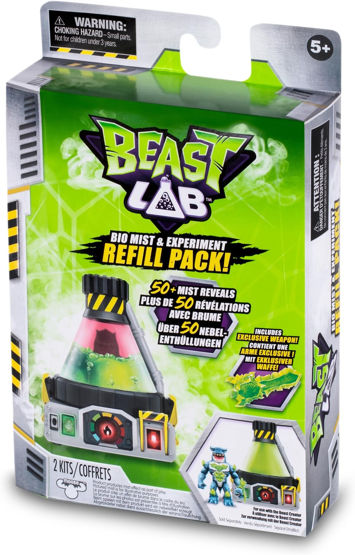 Beast Lab – 2 Refill Kits, Refill for Bio Beast Experiments Lab, 50 Refills to Make Mixes and Effects with The Toy, Includes a Game Accessory, 5 Years