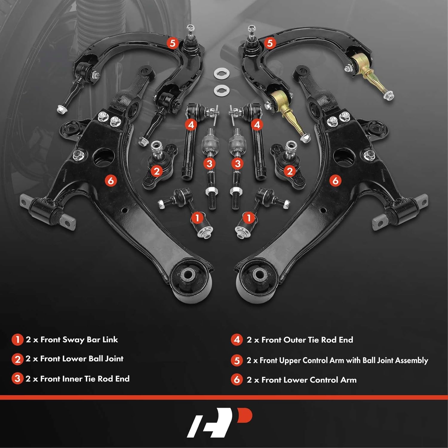 A-Premium Set of 12, Front Upper Lower Control Arm, Lower Ball Joint, Sway Bar Link, Inner Outer Tie Rod End Compatible with Hyundai Sonata 2002-2005, XG300 2001, XG350 2002-2005, Kia Optima 2001-2005
