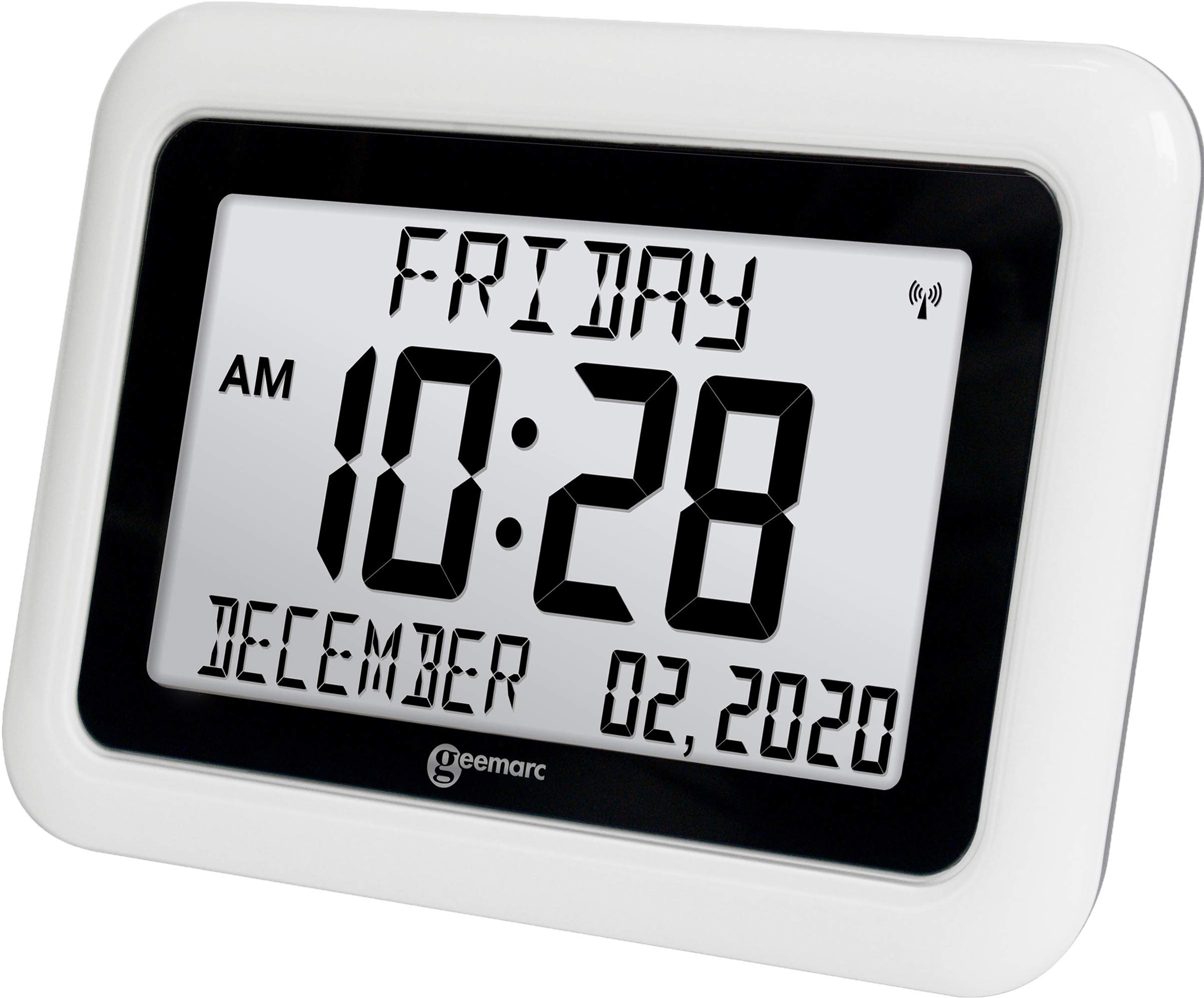 Viso10 -Extra Large Atomic Clock - (Battery Operated with NO Back Light, NO Trailing Wires)- Clear Big Letter Full Text Display - for Dementia and Alzheimer Sufferers- US Version