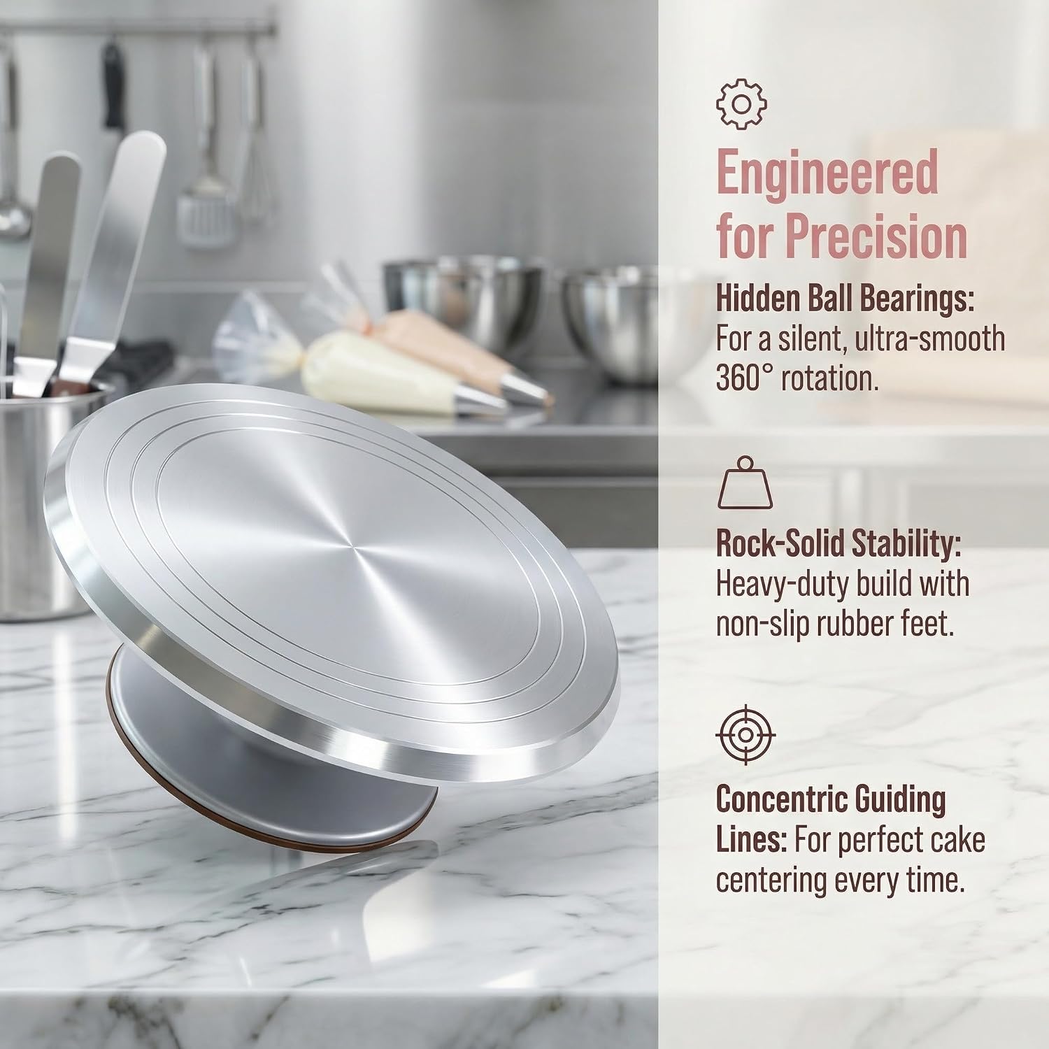 12 Inch Aluminium Alloy Revolving Cake Stand, Rotating Cake Turntable for Cake, Cupcake Decorating Supplies image 4