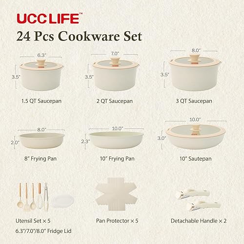 Miniatura 2 de UCClife - Juego de utensilios de cocina antiadherentes de 24 piezas, sin PFOAPTFE, ollas y sartenes no tóxicos, asas desmontables, apto para horno y