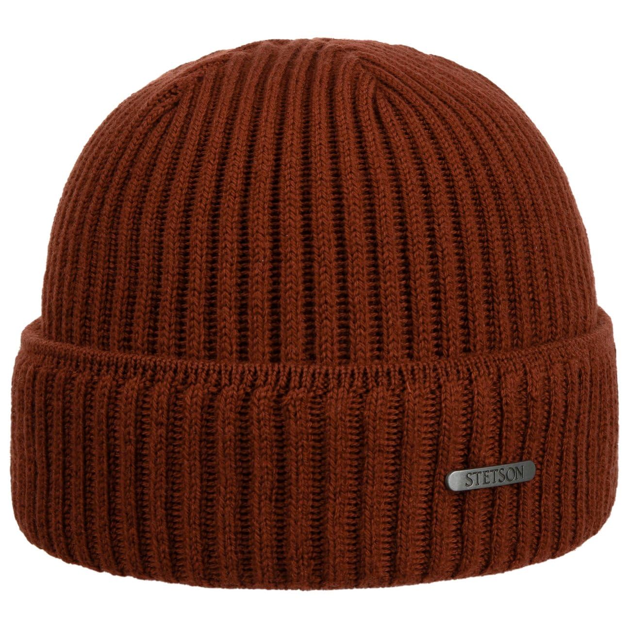 Stetson Women's Rust Parkman Knitted Hat For / Men - 100% Merino Wool Winter Cap - Made In The Eu - One Size 54-62 Cm Turn-Up Cap - Woolen Cap For Autumn/Winter - Ribbed Cap One Size