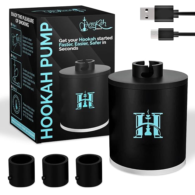 Hookah Pump with 1300 mAh Rechargeable Battery - Electric Hookah Air Pump Kit with Led Light - Mini