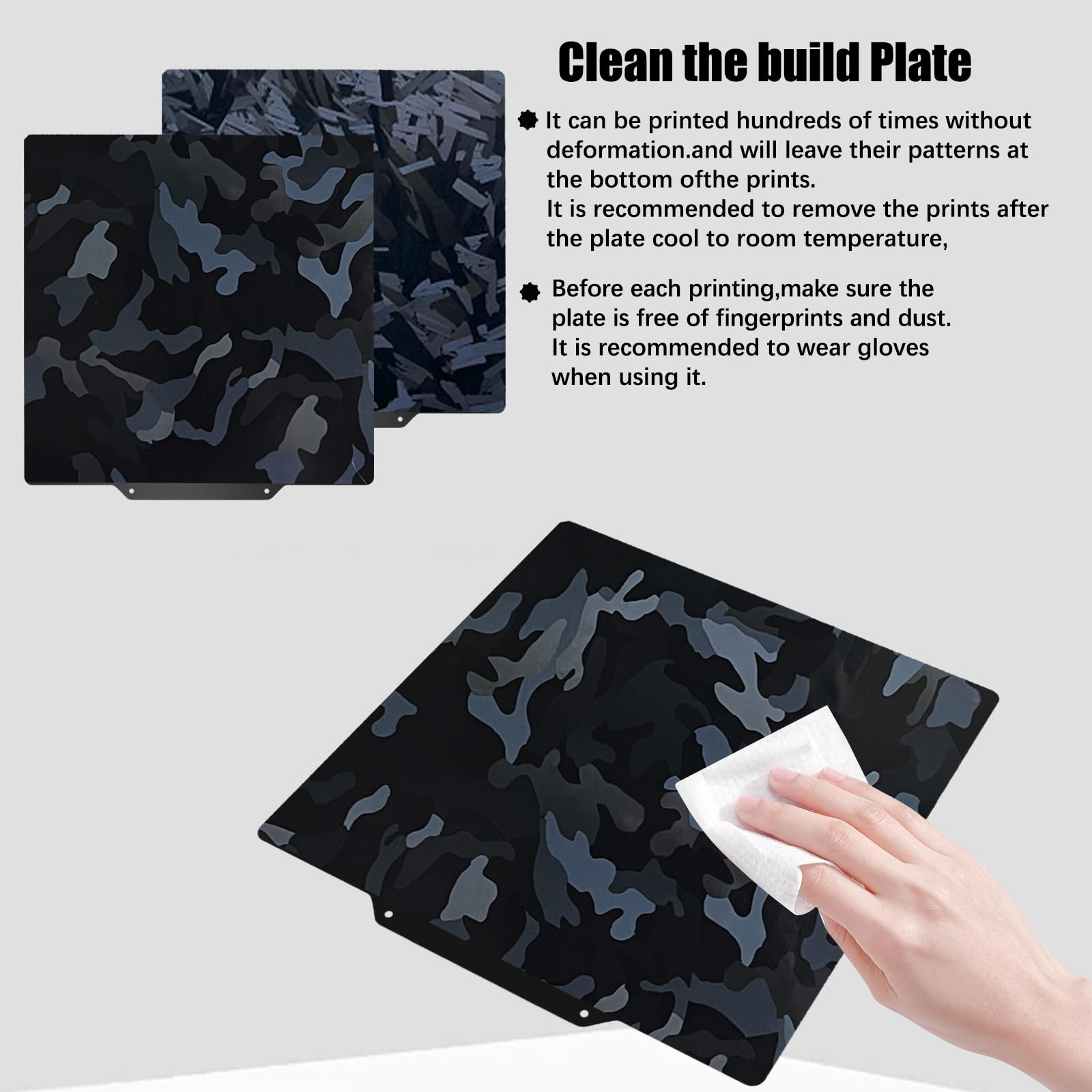 Adventurer Plaque de construction 5M pour imprimante 3D Adventurer 5M/5M pro/Ender 3/3 Pro/Ender 3 S1/Ender 3 V2 Neo/Ender 3 Neo 3D Lame en acier avec ressort de camouflage 235 x 235 mm