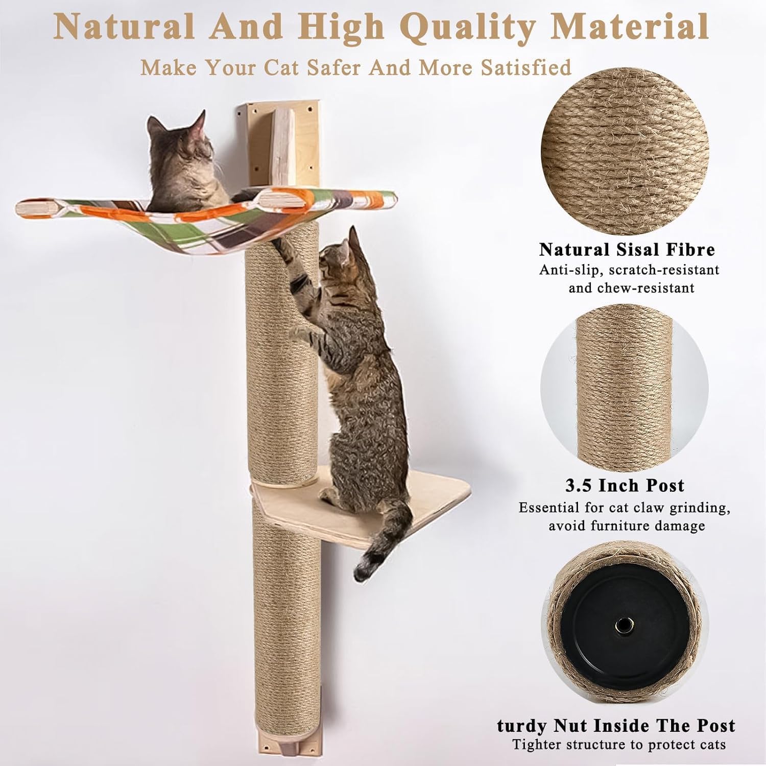 Lot de 4 griffoirs de rechange en toile de jute naturelle avec 8 vis M8 et 1 clé à molette pour l'intérieur, tour chaton (30 x 8,4 cm)