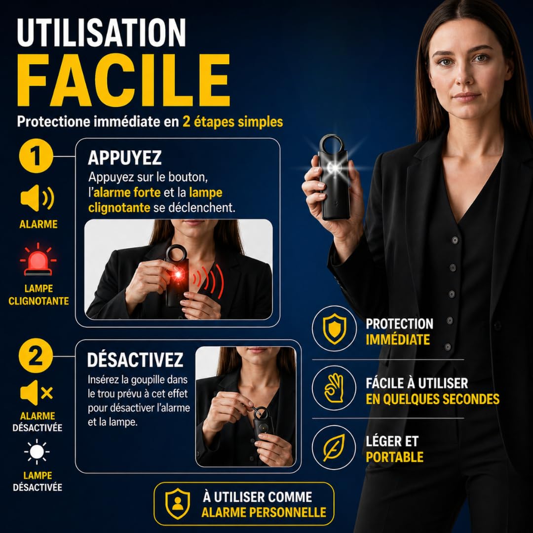 VOLTEK News kit Alarme métal loquet de sécurité (Blanc) Femme Defense + detecteur Porte et fenêtre autodéfense Auto Alarme Mini Autonome + sifflet Urgence personnelle Lampe puissante 135 DB, USB-C